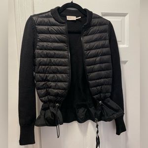 Moncler Peplum Knit Wool + Down Zip Up Jacket